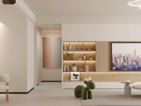 Modern Living&Dining Room Cream Style