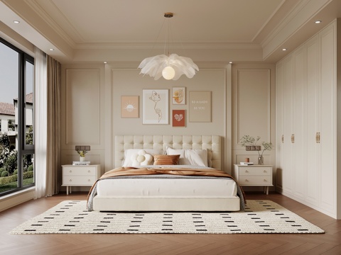 Bedroom French Cream Style Bedroom Master Bedroom Double Bed Bedside Cabinet Wardrobe