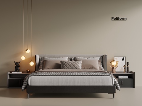 Affordable Luxury Style Italian Double Bed Fabric Bed Cortical Bed Master Bedroom Bed Bedside Table Bed