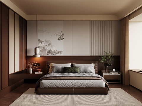 New Chinese-style Middle Ancient Home Bedroom Master Bedroom Bay Window Bedroom No Main Lamp Bedroom