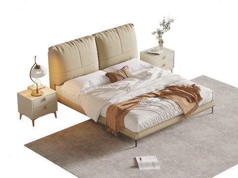 Modern Cream Style Double Bed Bedside Cabinet