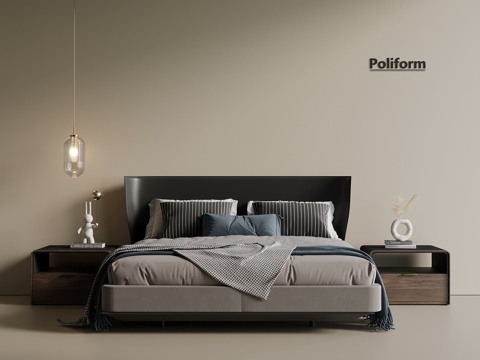 Italian Affordable Luxury Style Double Bed Fabric Bed Cork Bed Master Bedroom Bed