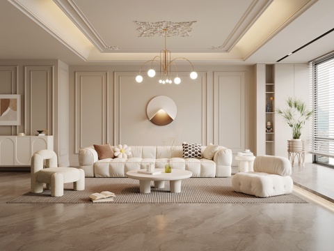Living room French cream style living room sofa Wall sofa coffee table combination