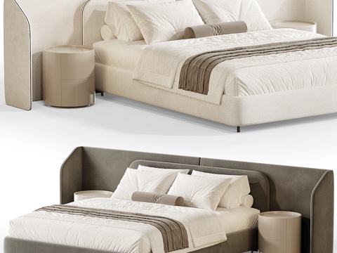 Modern Italian Cream Style Fabric Double Bed