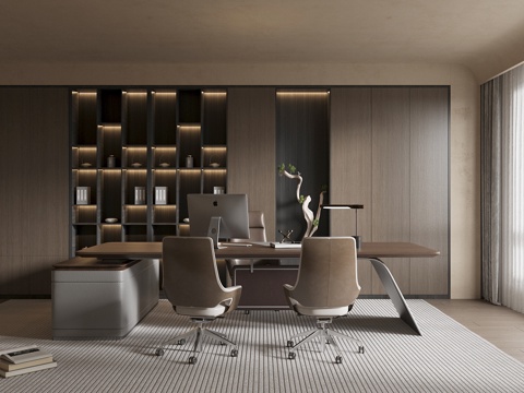 Modern General Manager's Office Chairman's Office Office Desk and Chair Combination Solid Wood Bookcase