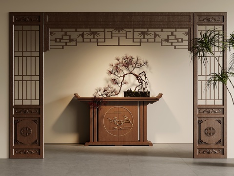 02 end view table Neo-Chinese Style end view table entrance cabinet lattice screen partition