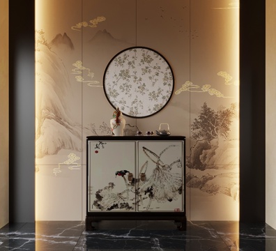 06 Neo-Chinese Style Entrance Cabinet End View Cabinet End View Desk