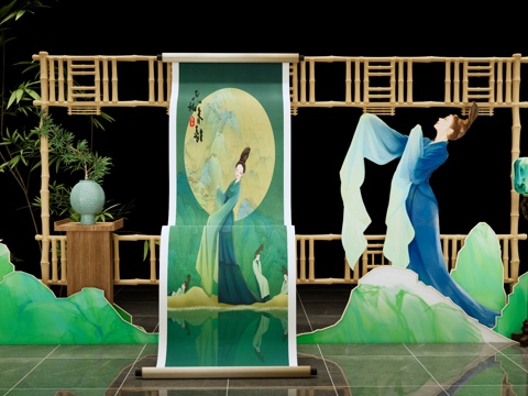 Neo-Chinese Style Beauty Chen Only This Green Beauty Chen Arrangement National Tide Ancient Style Beauty Chen National Style Stage Beauty Chen Exhibition