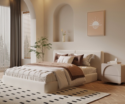 28 Cream Style Bedroom Double Bed Bedside Table