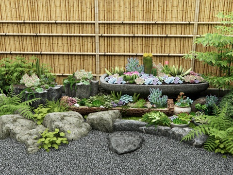 Japanese-style succulent plant succulent potted plant combination flowers and plants courtyard sketch shrub plant