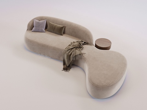 Nordic Minimalist Curved Sofa Multiplayer Sofa Light Beige Eco-Friendly Suede Ash Nested Round Table
