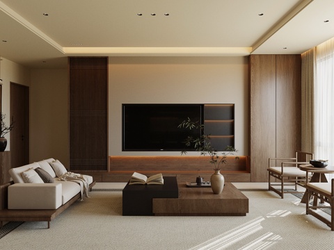 Neo-Chinese Style TV Wall Living Room Background Wall Song Style Aesthetic Background Wall Chinese Style Sofa Coffee Table