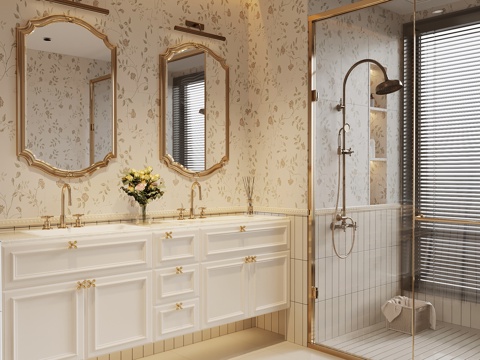 01 Bathroom French Cream Style Bathroom Cabinet