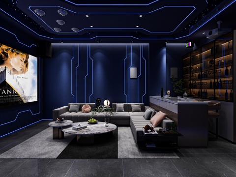 Modern AV Room Multi-person Sofa L-shaped Sofa Wine Cabinet