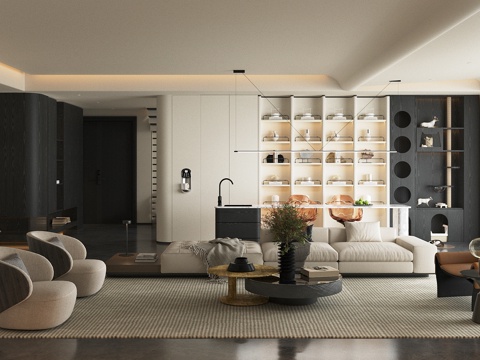 Modern Italian Living&Dining Room Affordable Luxury Style Italian Guest DiningRoom High-class Grey Guest Restaurant Black and White Grey Guest Restaurant