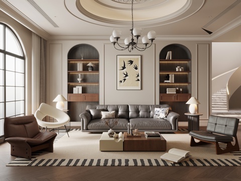 15 living room French retro style living room villa living room sofa coffee table combination