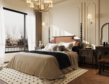 06 Bedroom French Bedroom Bedside Table Wall Lamp Dressing Table Chandelier
