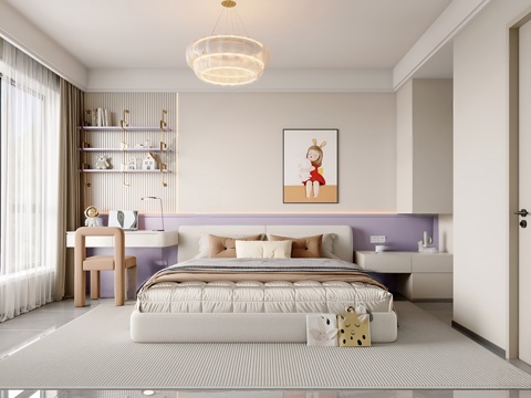 Modern Minimalist Second Bedroom Modern Minimalist Bedroom Purple kids Bedroom with Main Lamp Bedroom