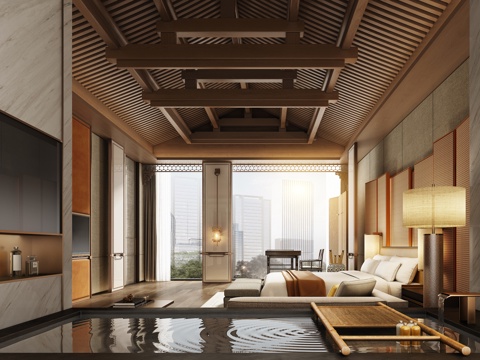 Modern Luxury Hotel Room Big Bed Room Suite 3d Model