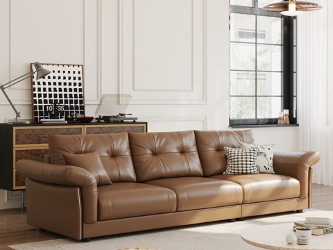 Modern Middle Ancient Multi-Person Sofa Leather Sofa Casual Sofa In-line Sofa