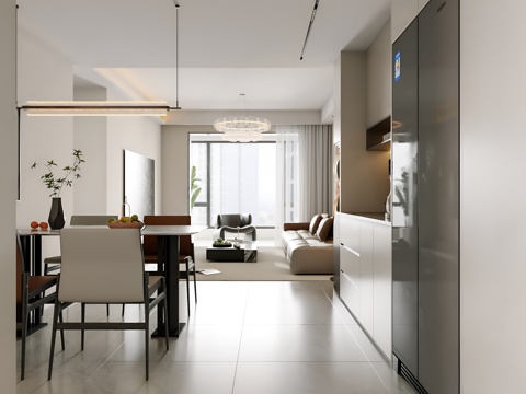 Modern minimalist DiningRoom, small apartment restaurant, horizontal hall restaurant, black and white gray restaurant, owner