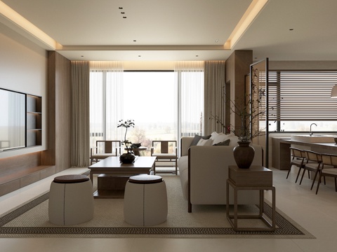 Mid-century Style Home Living&Dining Room New Chinese Guest DiningRoom Song Style Aesthetic Guest Restaurant Jiafengke Restaurant