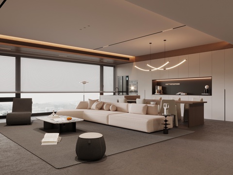Modern Living Room Dining Room Sofa Wine Cabinet Dining Table