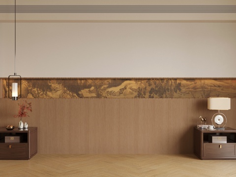 Neo-Chinese Style Bedroom Wall Master Bedroom Background Wall Song Style Aesthetic Background Wall Chinese Style Bedside Cabinet