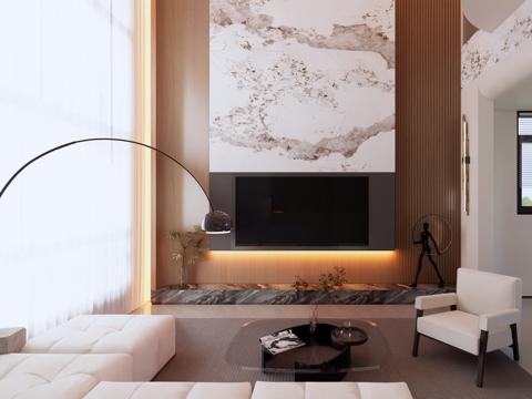 Simple Italian Style Living&Dining Room with Empty Space