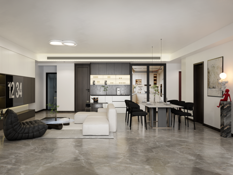 Modern minimalist black and white gray Living&Dining Room