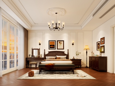 American Style Master Bedroom American Style Bed Bedside Table American Style Chandelier American Style Dresser