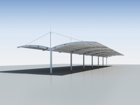 Modern tensioned membrane canopy parking shed
