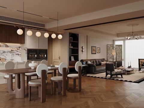 French Living Room Dining Room Dining Table and Chair Mid-century Style Living&Dining Room