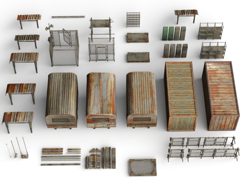 Roof color steel tile iron railing container barbed wire slum building waste soil style