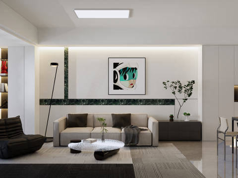 Modern black and white gray Living&Dining Room simple style
