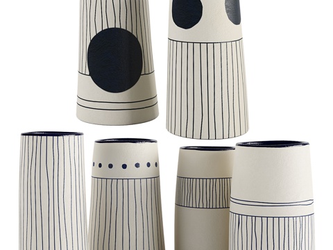 Modern Handmade Decorated Indigo Ceramic Vase