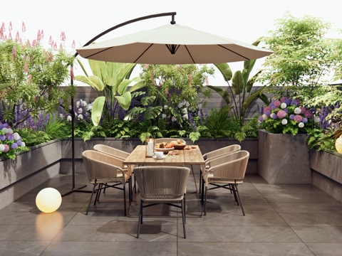 Modern Villa Balcony Terrace Landscape Courtyard Garden Roof Garden Outdoor Table and Chair Flowers