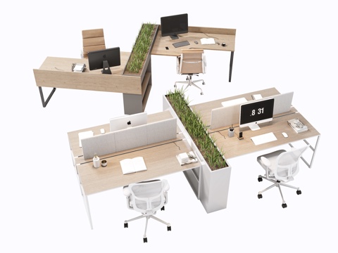 Modern office desk and chair screen card open area desk and chair staff station staff card holder computer
