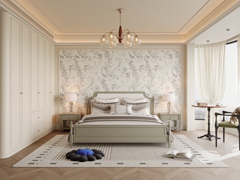 French Middle Ancient Bedroom No Master Lamp Bedroom Master Bedroom Elderly Room Solid Wood Double Bed Bedside Table