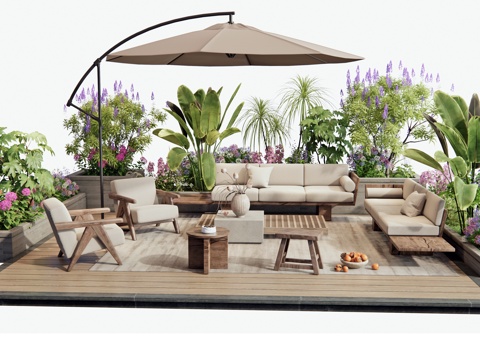 Modern outdoor sofa sofa coffee table combination Lounge Chair flowers and plants flower pool plant combination