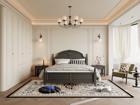 French Middle Ancient Bedroom No Master Lamp Bedroom Master Bedroom Elderly Room Solid Wood Double Bed Bedside Table