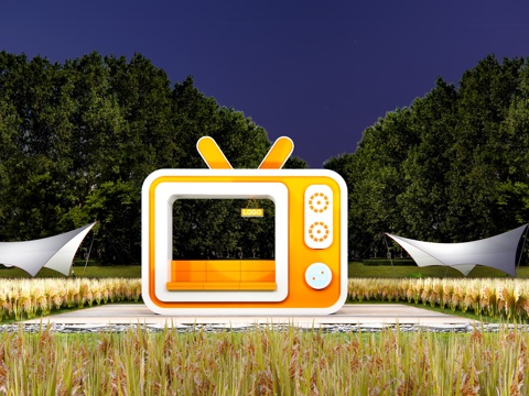 Outdoor clock-in to take photos Art Display TV seat rice field landscape sketch cartoon art device