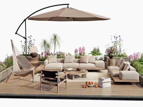Modern outdoor sofa Lounge Chair recliner flowers and plants flower pool plant combination