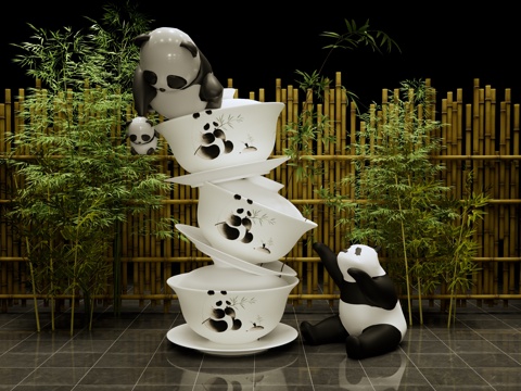 Modern Panda Art Display Sculpture Gaiwan Tea Meichen Sichuan Panda Landscape Sculpture Panda Teahouse Meichen