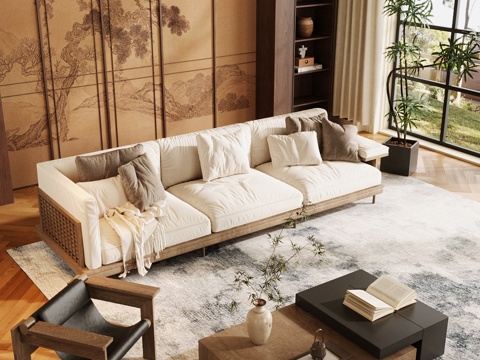 Chinese-style Sofa Combination Living Room Sofa Coffee Table Combination Middle-style Living Room Middle-style Multi-person Sofa