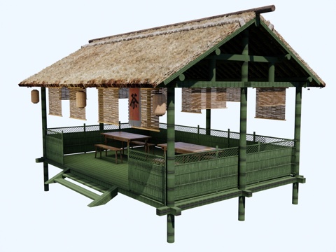 Thatched House Bamboo House Gazebo Landscape Corridor Pavilion Bamboo Fence Chinese Style Station Tea Room Teahouse