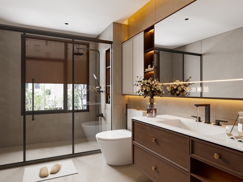 Modern Mid-century Style Bathroom Bathroom Cabinet Mirror Cabinet Toilet Shower
