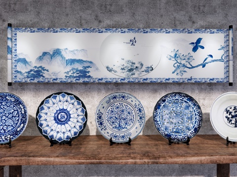 Neo-Chinese Style Blue and White Porcelain Plate Blue and White Porcelain Plate Porcelain Plate Ceramics Ornaments Blue and White Porcelain