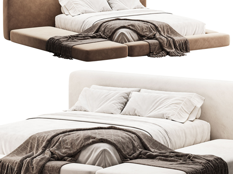 Modern Italian Cream Style Fabric Double Bed