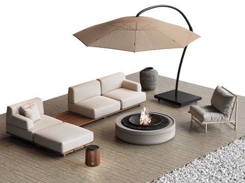 Modern Outdoor Sofa Coffee Table Combination Sunshade Outdoor Sofa Bonfire Anti-corrosion Wooden Floor